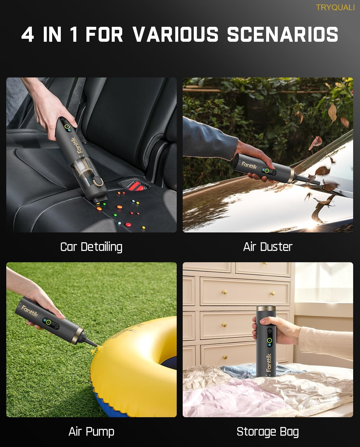 4-in-1 Cordless Handheld Vacuum – 19kPa High-Power Mini Cleaner