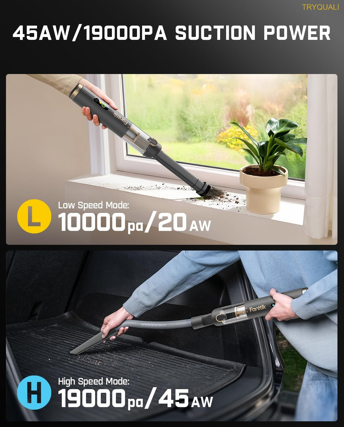 4-in-1 Cordless Handheld Vacuum – 19kPa High-Power Mini Cleaner